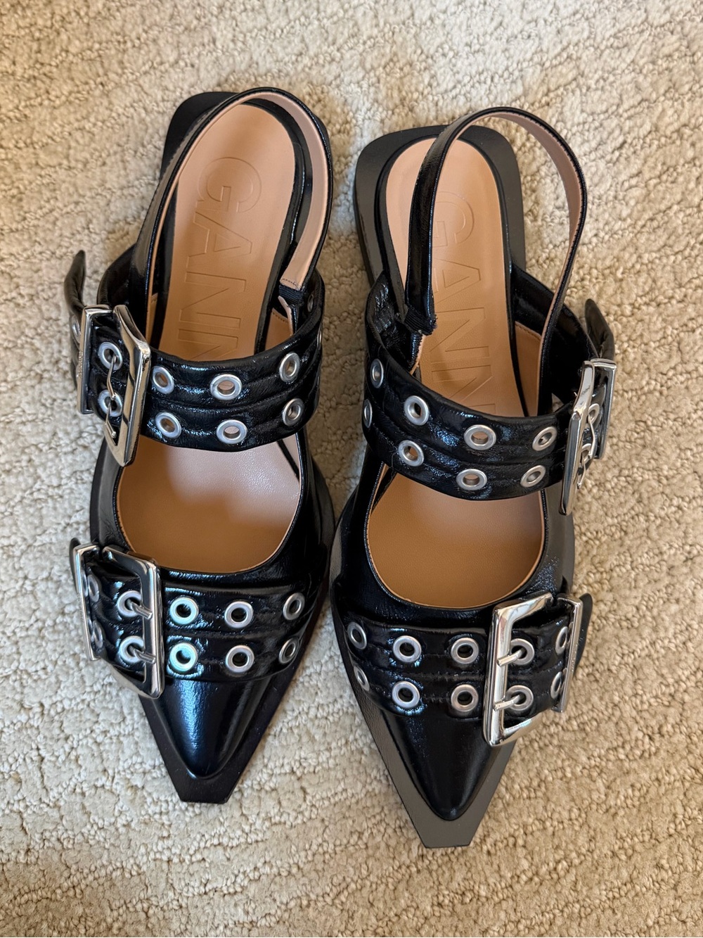 Ganni - Feminine Buckle Ballerinas in Black